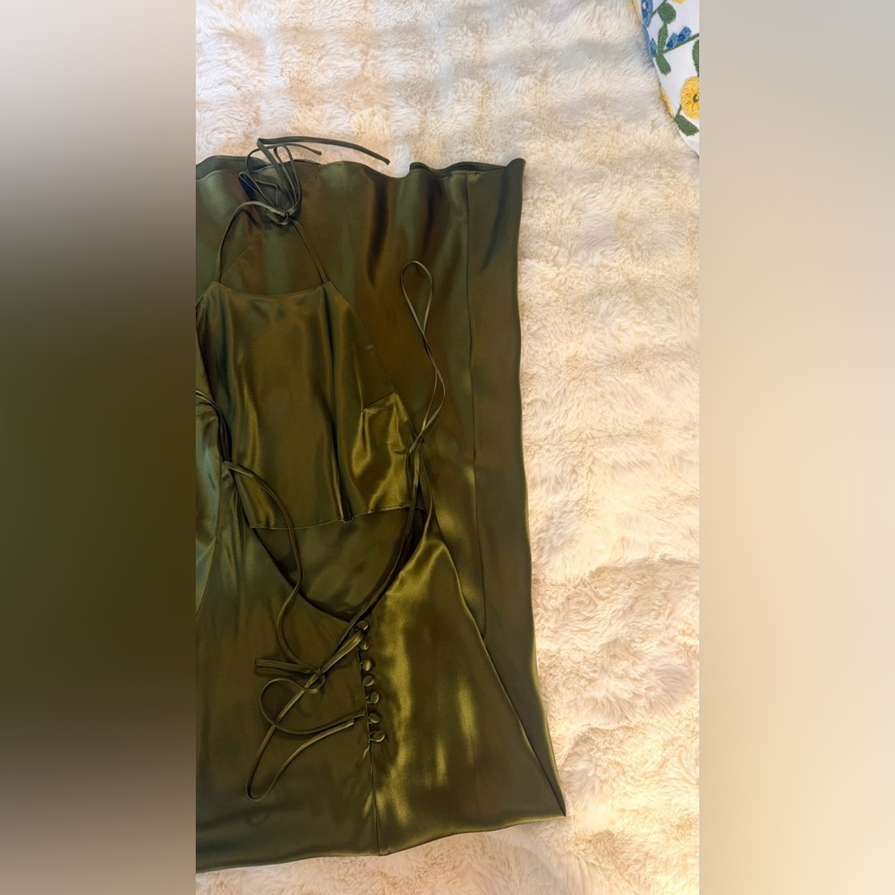 Reformation Olive Green Satin Maxi Dress - Picture 7 of 16